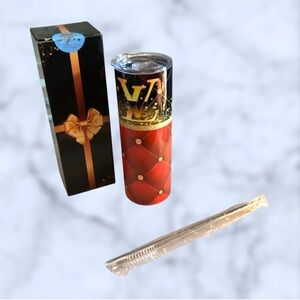 Red and Gold Tumbler with Straw